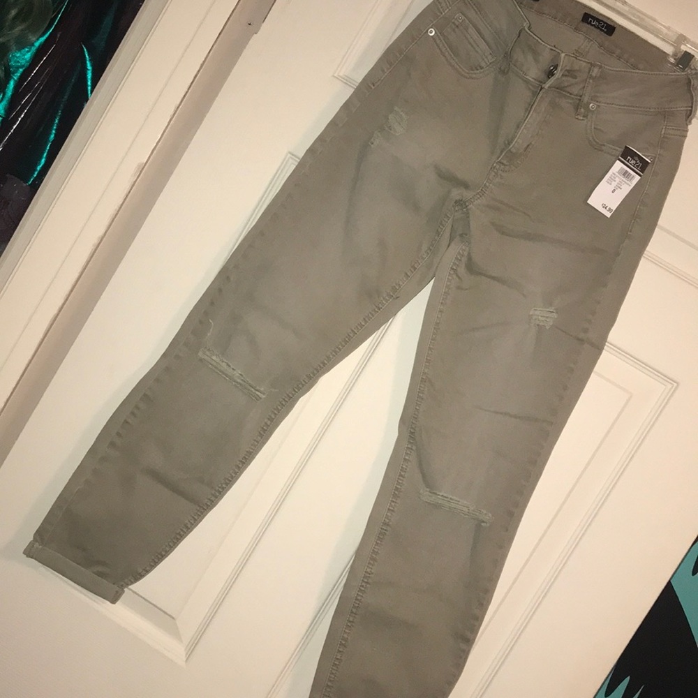 Rue21 Olive Green Mid-Rise, Ripped Skinny Jeans